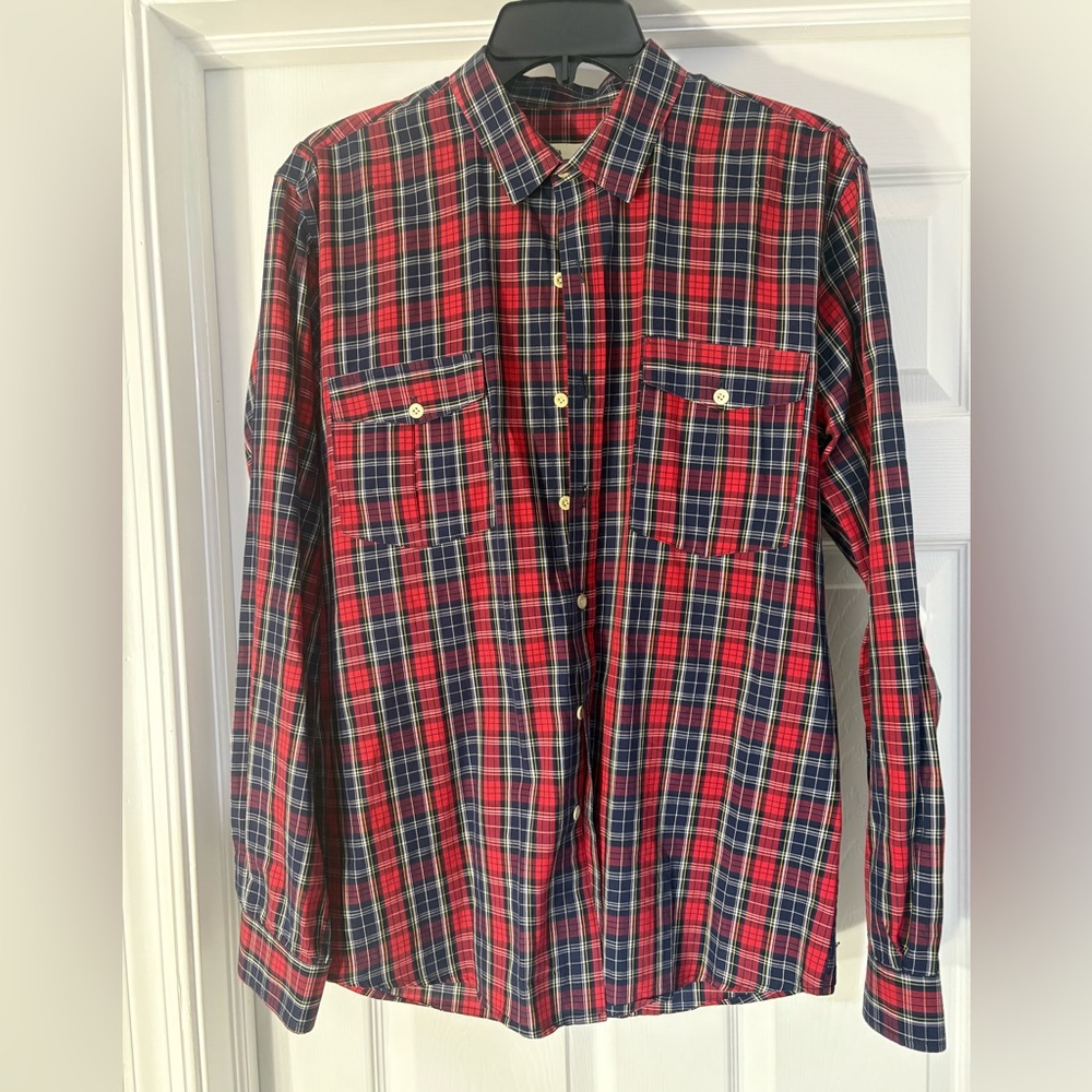 Classic Red and Blue Plaid Men's Button-Down Shirt